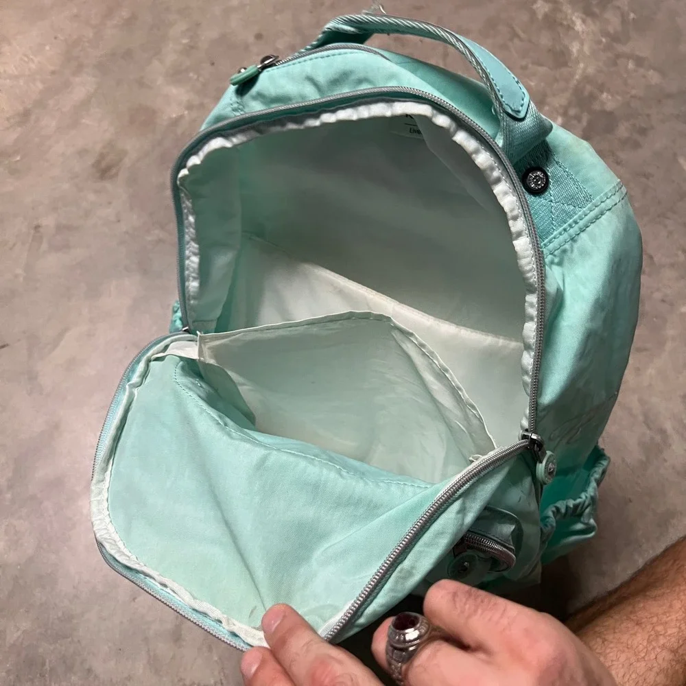 Kipling Seoul Large Backpack Aqua Teal Crinkle Nylon Glitter Star Logo Monkey